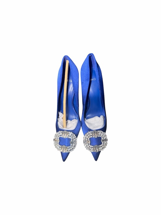 Mango Shoes - Mango MNG Blue Satin Crystal Buckle Pointed Toe Pumps Sz 37
